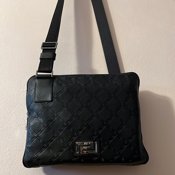 Versace unisex embossed logo monogram leather messenger briefcase crossbody bag - Picture 4 of 10